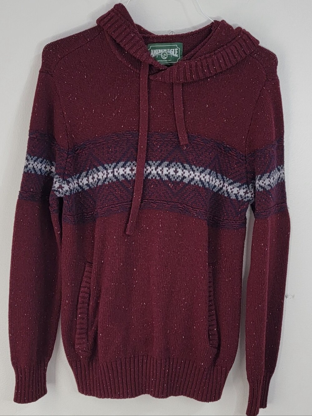American Eagle Outfitters Maroon Hooded Knit Sweater